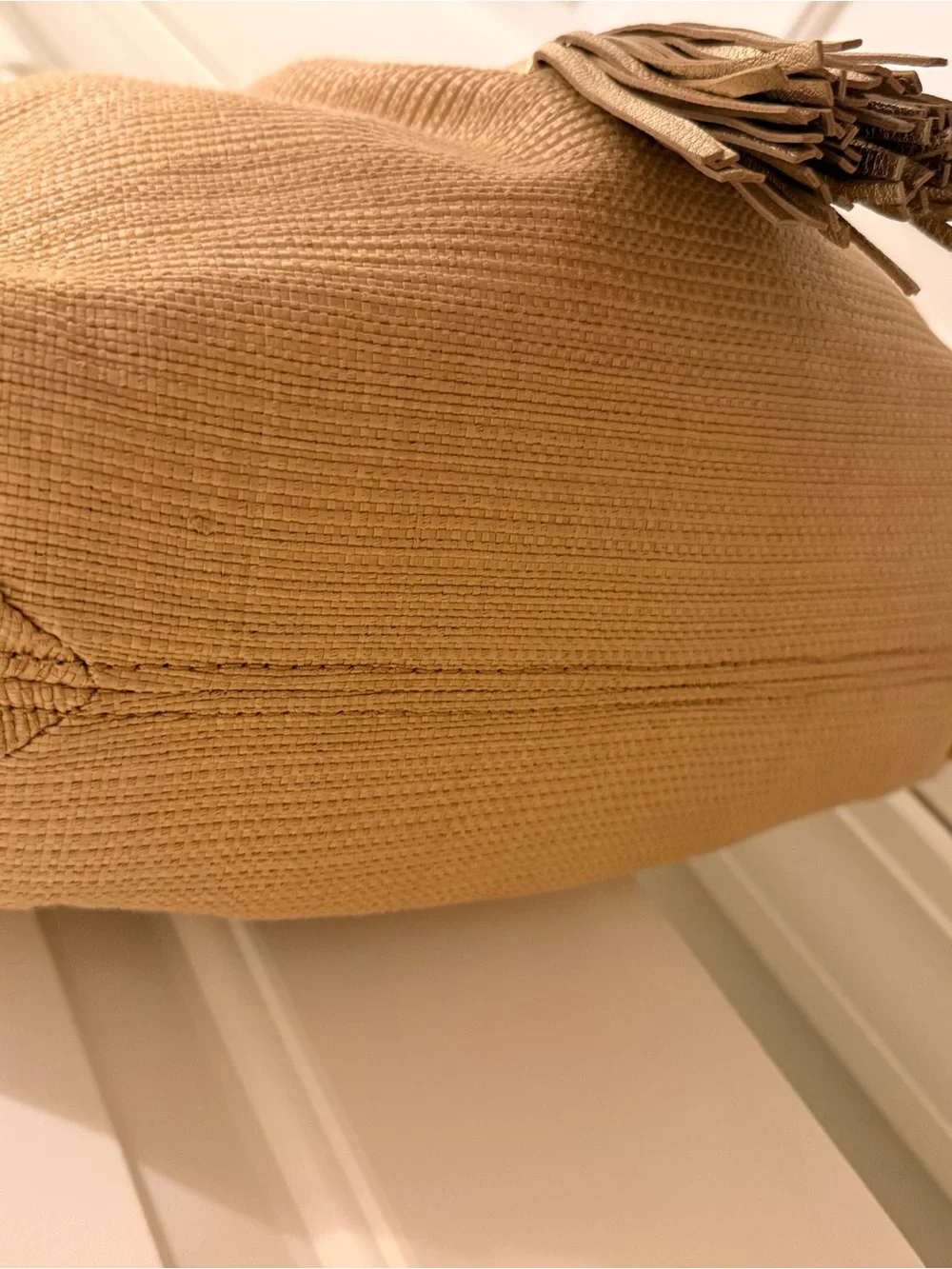 Michael Kors Gold-Tone Trim Tan Straw Shoulder Hobo - Picture 4 of 4